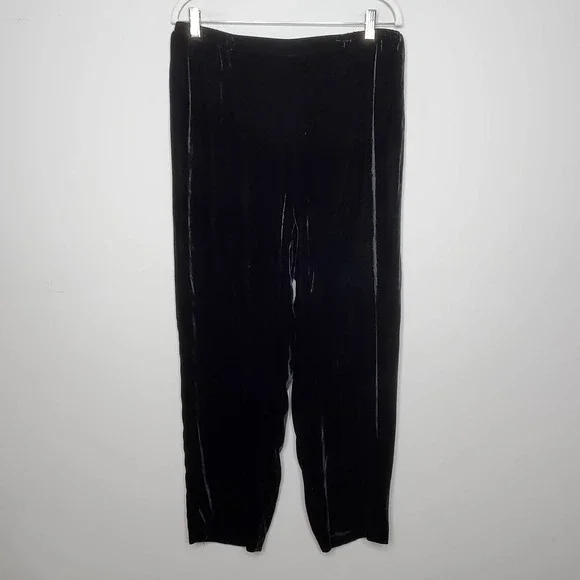 EILEEN FISHER Black Velvet Straight Leg Loungewear Pull On Pants Sz Medium M - Picture 2 of 6